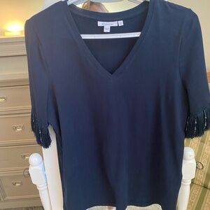 Chico's Navy Fringe Sleeve Tee
